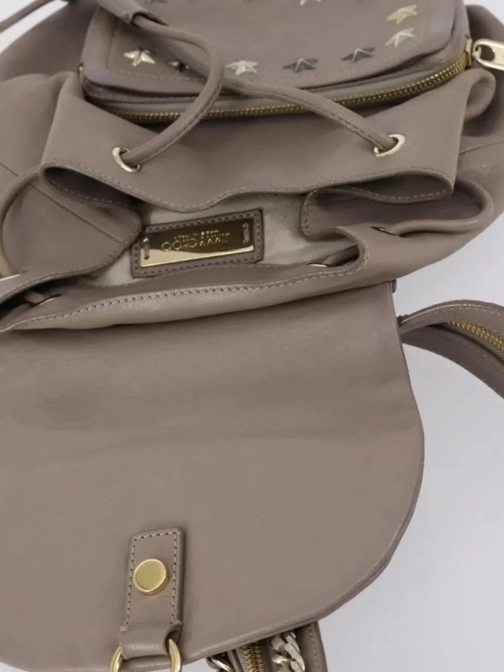 Jimmy Choo Studs Backpack Leather Beige Gold Auth BA7708 - Picture 15 of 16